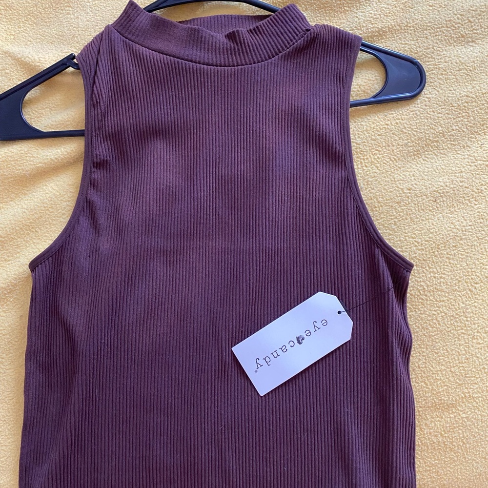 Brown turtleneck crop top, size Large